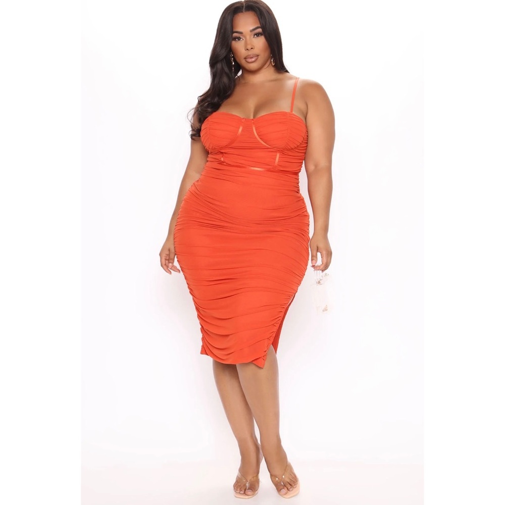 Orange ruched dress